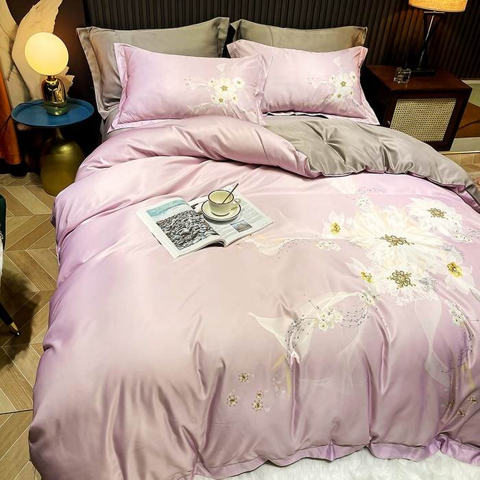 91家纺网 家纺一手货源 找家纺 梵克保罗 2026新款水洗仿天丝数码凉感丝四件套 艾尼梦-粉紫