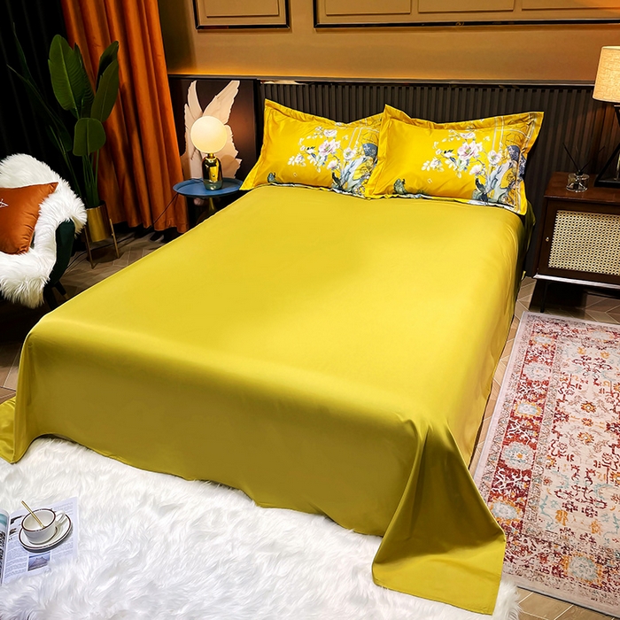 91家纺网 家纺一手货源 找家纺 梵克保罗 2026新款水洗仿天丝数码凉感丝四件套 奥洛琳-金