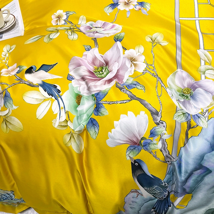 91家纺网 家纺一手货源 找家纺 梵克保罗 2026新款水洗仿天丝数码凉感丝四件套 奥洛琳-金