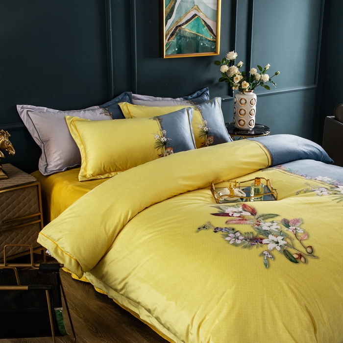 91家纺网 家纺一手货源 找家纺 梵克保罗 2026新款水洗仿天丝数码凉感丝四件套 米莱-黄