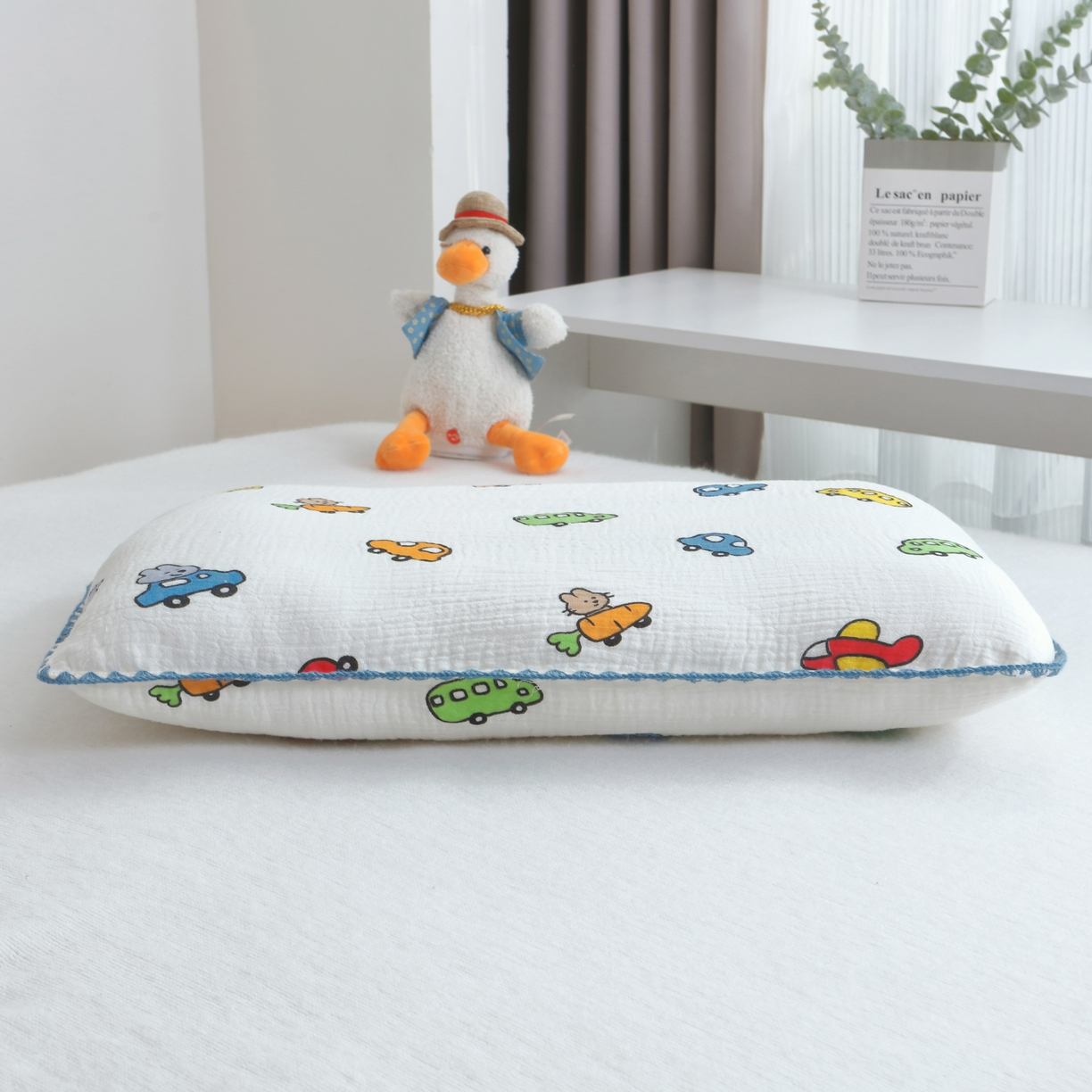 91家纺网 家纺一手货源 找家纺 兄弟坊 2026新款全棉皱皱纱枕套枕头婴儿枕幼儿园枕学生枕宝宝枕套枕芯 小汽车