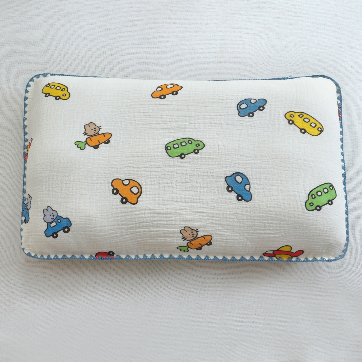 兄弟坊 2026新款全棉皱皱纱枕套枕头婴儿枕幼儿园枕学生枕宝宝枕套枕芯 小汽车