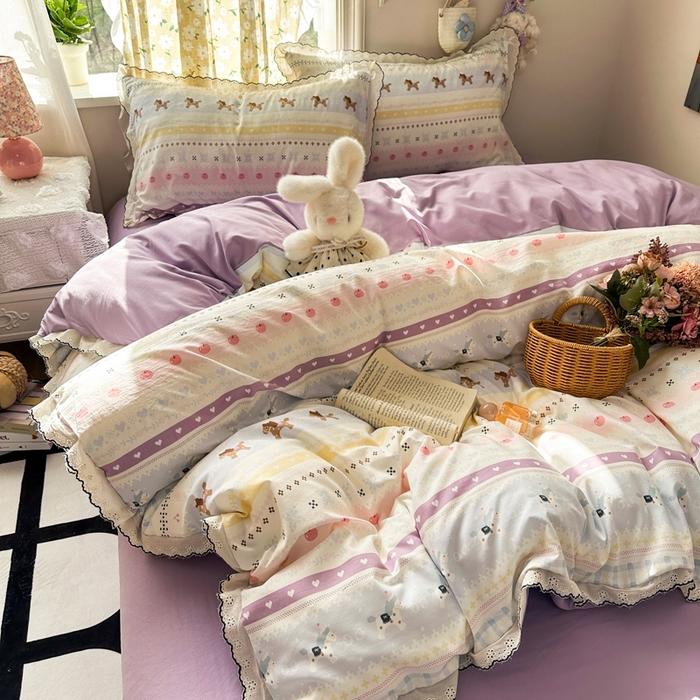 91家纺网 家纺一手货源 找家纺 （总）睡美美家纺 2026新款A类古法水洗棉法式花边四件套