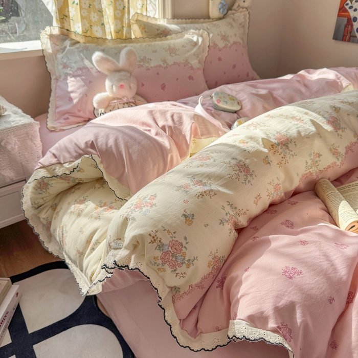 91家纺网 家纺一手货源 找家纺 （总）睡美美家纺 2026新款A类古法水洗棉法式花边四件套