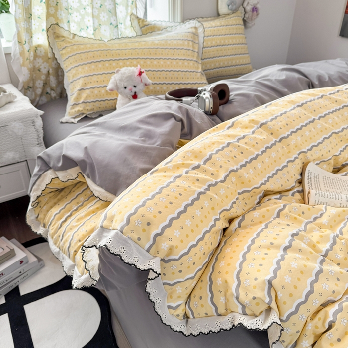 91家纺网 家纺一手货源 找家纺 （总）睡美美家纺 2026新款A类古法水洗棉法式花边四件套