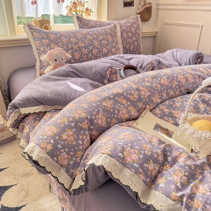 91家纺网 家纺一手货源 找家纺 （总）睡美美家纺 2026新款A类古法水洗棉法式花边四件套