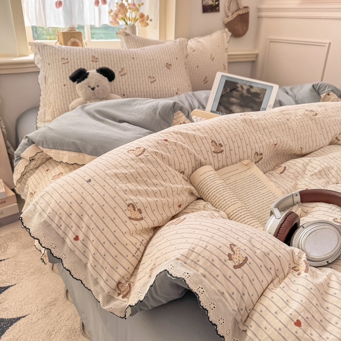 91家纺网 家纺一手货源 找家纺 （总）睡美美家纺 2026新款A类古法水洗棉法式花边四件套