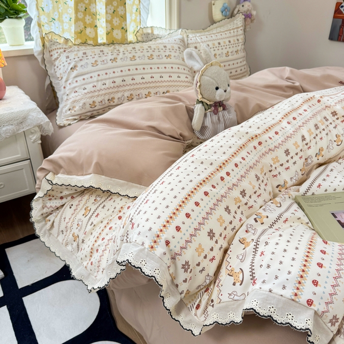 91家纺网 家纺一手货源 找家纺 （总）睡美美家纺 2026新款A类古法水洗棉法式花边四件套