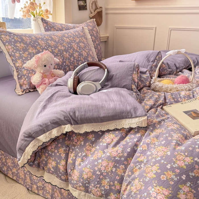 91家纺网 家纺一手货源 找家纺 睡美美家纺 2026新款A类古法水洗棉法式花边四件套 梦露