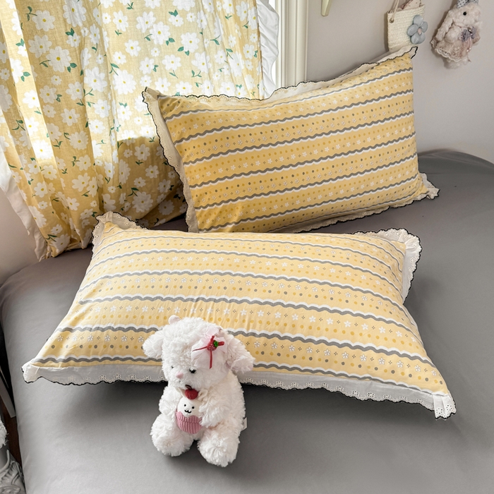 91家纺网 家纺一手货源 找家纺 睡美美家纺 2026新款A类古法水洗棉法式花边四件套 海盐奶酪