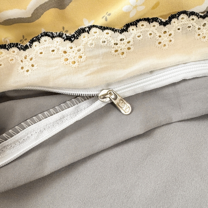 91家纺网 家纺一手货源 找家纺 睡美美家纺 2026新款A类古法水洗棉法式花边四件套 海盐奶酪