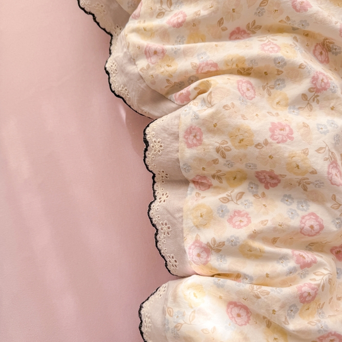 91家纺网 家纺一手货源 找家纺 睡美美家纺 2026新款A类古法水洗棉法式花边四件套 剪秋