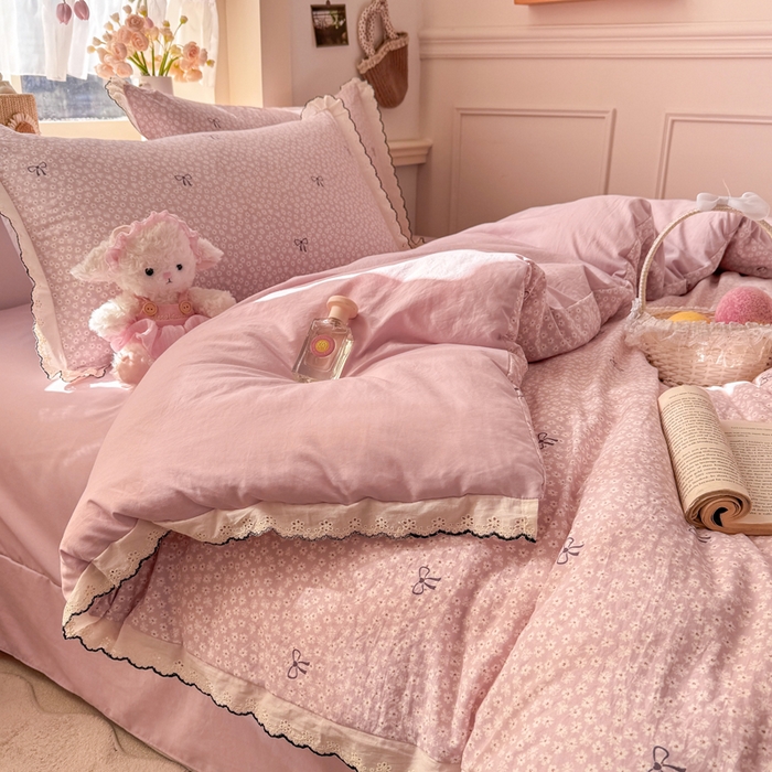 91家纺网 家纺一手货源 找家纺 睡美美家纺 2026新款A类古法水洗棉法式花边四件套 梦华录