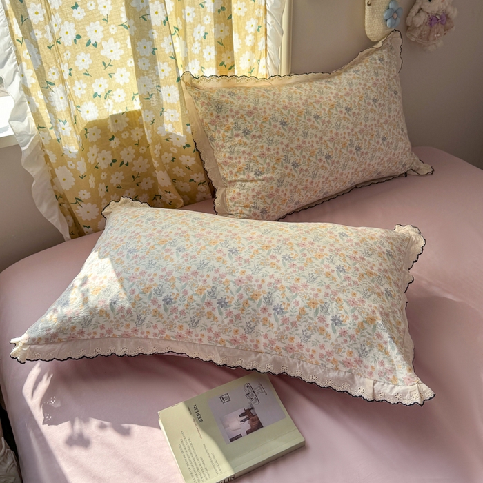 91家纺网 家纺一手货源 找家纺 睡美美家纺 2026新款A类古法水洗棉法式花边四件套 花千朵