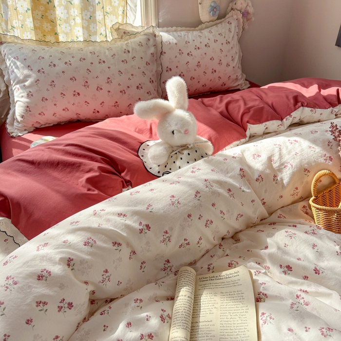 91家纺网 家纺一手货源 找家纺 睡美美家纺 2026新款A类古法水洗棉法式花边四件套 疏影