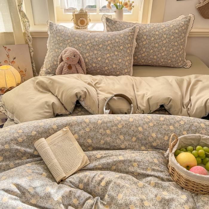 91家纺网 家纺一手货源 找家纺 睡美美家纺 2026新款A类古法水洗棉法式花边四件套 森屿