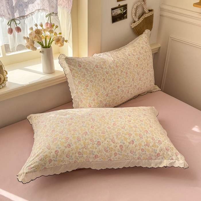 91家纺网 家纺一手货源 找家纺 睡美美家纺 2026新款A类古法水洗棉法式花边四件套 剪秋