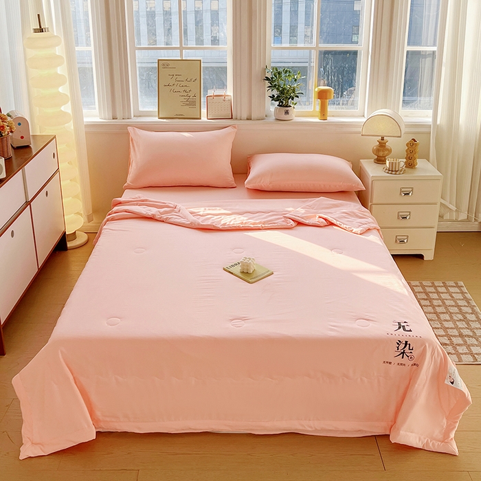 91家纺网 家纺一手货源 找家纺 易展家居 2026新款水洗棉大豆纤维夏被 无染-奶昔粉