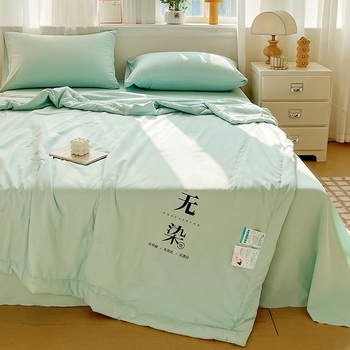 91家纺网 家纺一手货源 找家纺 易展家居 2026新款水洗棉大豆纤维夏被 无染-奶昔绿