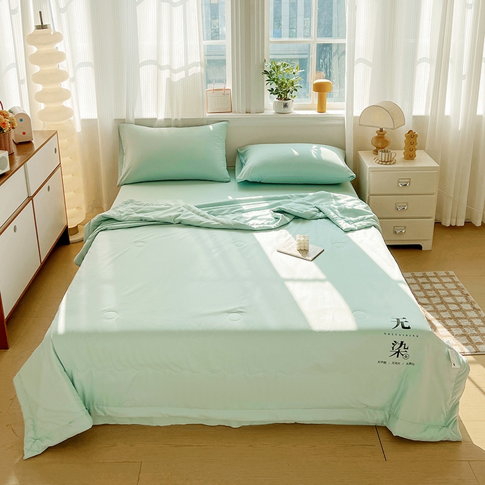 91家纺网 家纺一手货源 找家纺 易展家居 2026新款水洗棉大豆纤维夏被 无染-奶昔绿