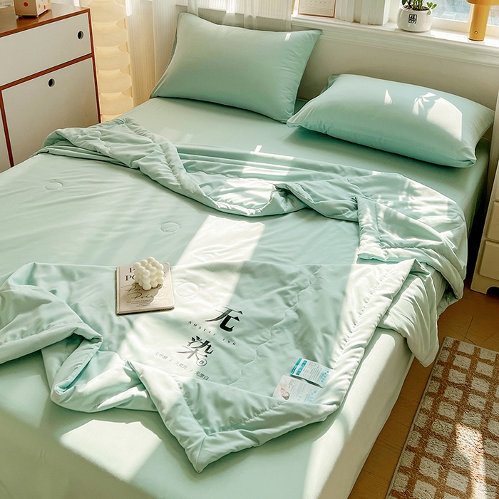 91家纺网 家纺一手货源 找家纺 易展家居 2026新款水洗棉大豆纤维夏被 无染-奶昔绿