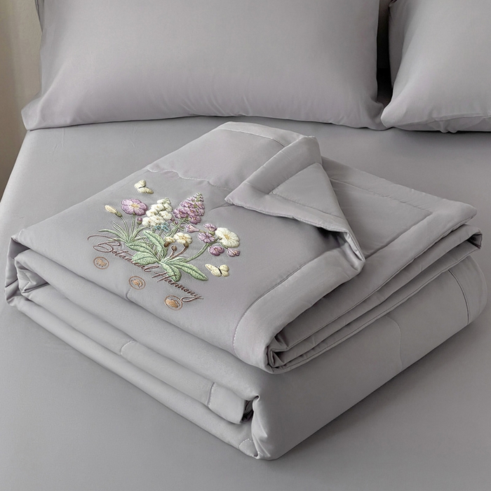 易展家居 2026新款水洗棉大豆纤维夏被 蝶语花香-灰色