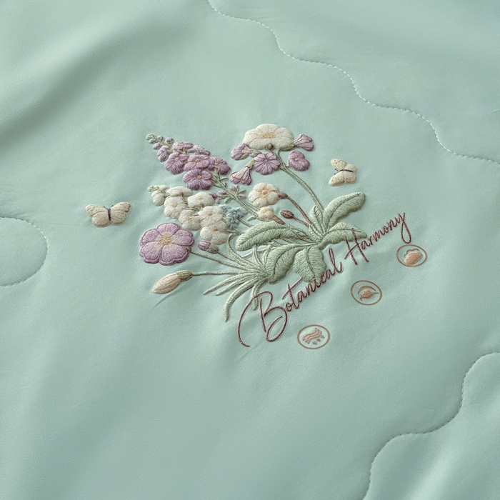 91家纺网 家纺一手货源 找家纺 易展家居 2026新款水洗棉大豆纤维夏被 蝶语花香-青色