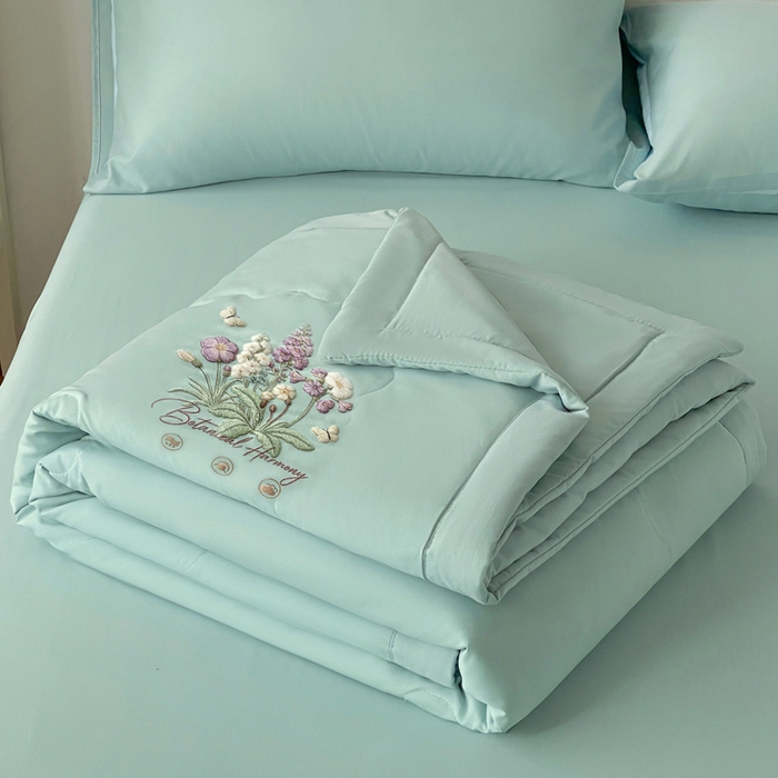 易展家居 2026新款水洗棉大豆纤维夏被 蝶语花香-青色