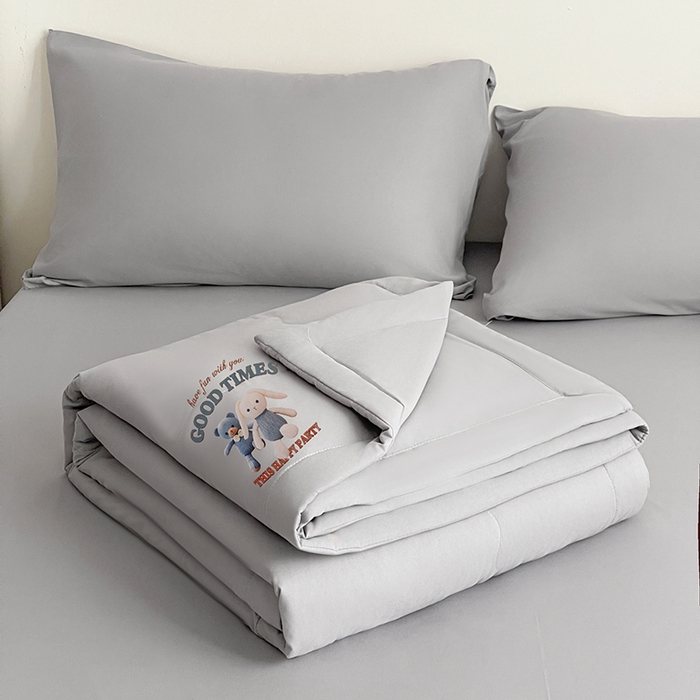 易展家居 2026新款水洗棉大豆纤维夏被 布偶乐园-灰色