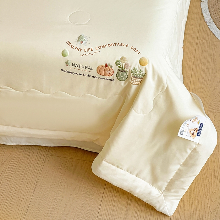 91家纺网 家纺一手货源 找家纺 易展家居 2026新款水洗棉大豆纤维夏被 田园生活-浅黄