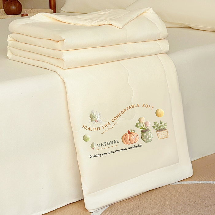 91家纺网 家纺一手货源 找家纺 易展家居 2026新款水洗棉大豆纤维夏被 田园生活-浅黄