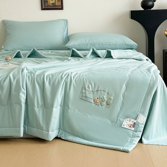 91家纺网 家纺一手货源 找家纺 易展家居 2026新款水洗棉大豆纤维夏被 田园生活-青色