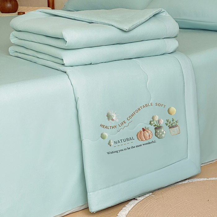 91家纺网 家纺一手货源 找家纺 易展家居 2026新款水洗棉大豆纤维夏被 田园生活-青色