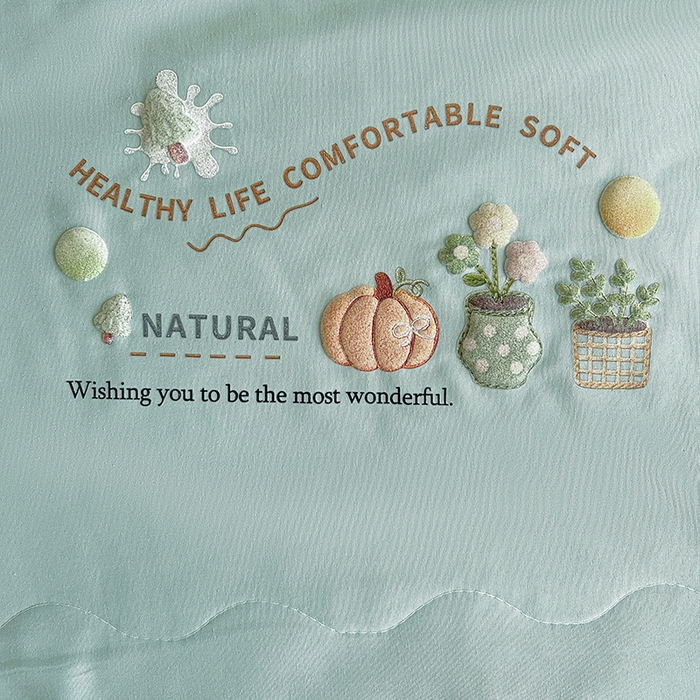 91家纺网 家纺一手货源 找家纺 易展家居 2026新款水洗棉大豆纤维夏被 田园生活-青色