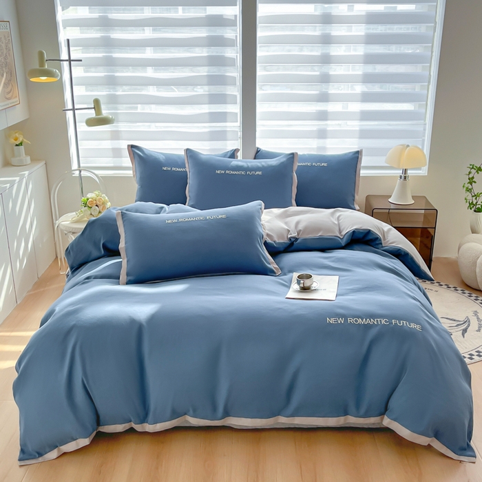 91家纺网 家纺一手货源 找家纺 （总）花愿（原花纪） 2026春夏新款全棉纯棉纯色双拼四件套-安娜