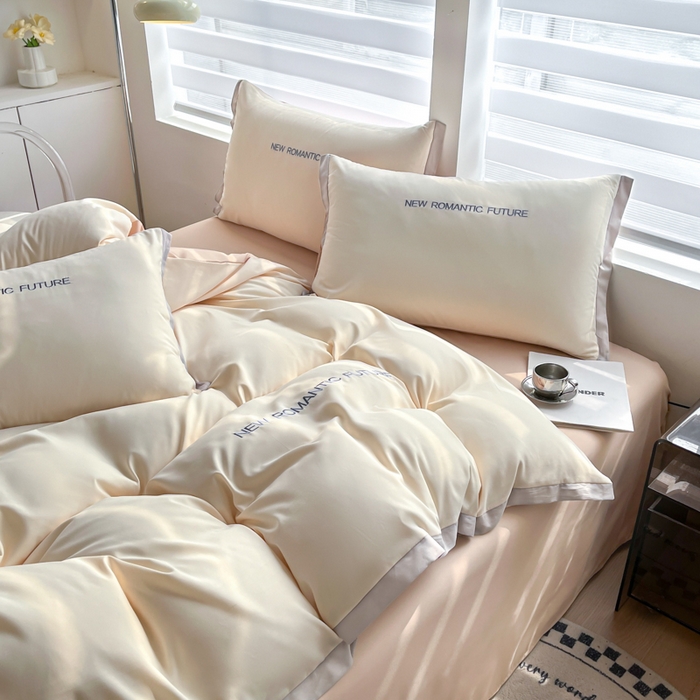 91家纺网 家纺一手货源 找家纺 花愿（原花纪） 2026新款加密水洗棉刺绣四件套-米兰 米兰-奶昔白+奶茶