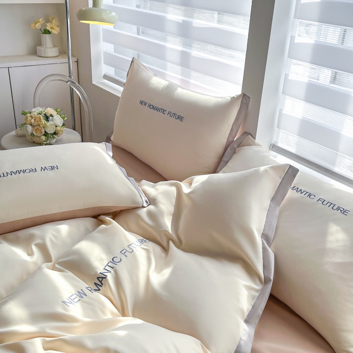 91家纺网 家纺一手货源 找家纺 花愿（原花纪） 2026新款加密水洗棉刺绣四件套-米兰 米兰-奶昔白+奶茶