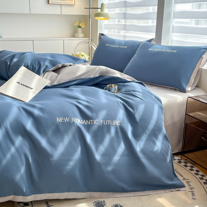 91家纺网 家纺一手货源 找家纺 花愿（原花纪） 2026新款加密水洗棉刺绣四件套-米兰 米兰-宾利蓝+山灰