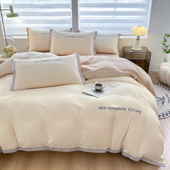 91家纺网 家纺一手货源 找家纺 花愿（原花纪） 2026新款加密水洗棉刺绣四件套-米兰 米兰-奶昔白+奶茶