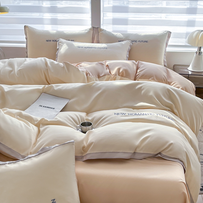 91家纺网 家纺一手货源 找家纺 花愿（原花纪） 2026新款加密水洗棉刺绣四件套-米兰 米兰-奶昔白+奶茶