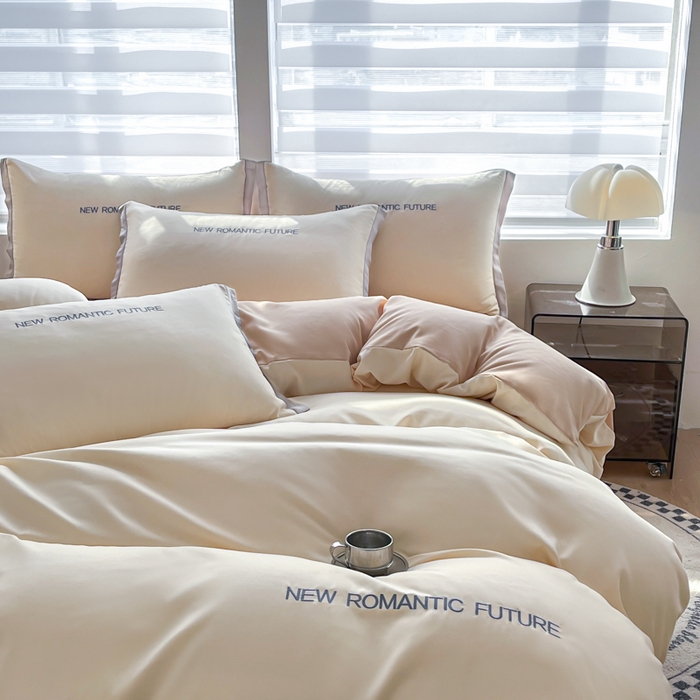 91家纺网 家纺一手货源 找家纺 花愿（原花纪） 2026新款加密水洗棉刺绣四件套-米兰 米兰-奶昔白+奶茶