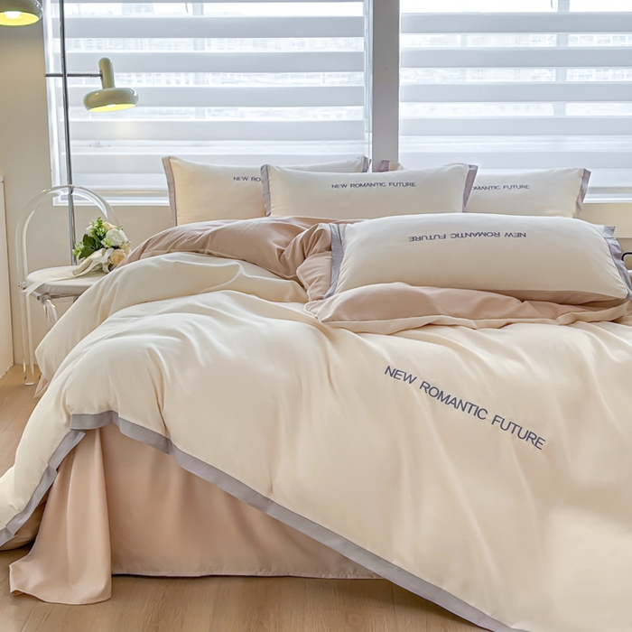 91家纺网 家纺一手货源 找家纺 花愿（原花纪） 2026新款加密水洗棉刺绣四件套-米兰 米兰-奶昔白+奶茶