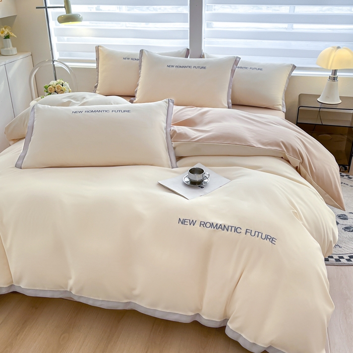 91家纺网 家纺一手货源 找家纺 花愿（原花纪） 2026新款加密水洗棉刺绣四件套-米兰 米兰-奶昔白+奶茶