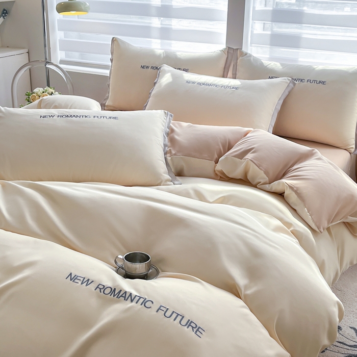 91家纺网 家纺一手货源 找家纺 花愿（原花纪） 2026新款加密水洗棉刺绣四件套-米兰 米兰-奶昔白+奶茶