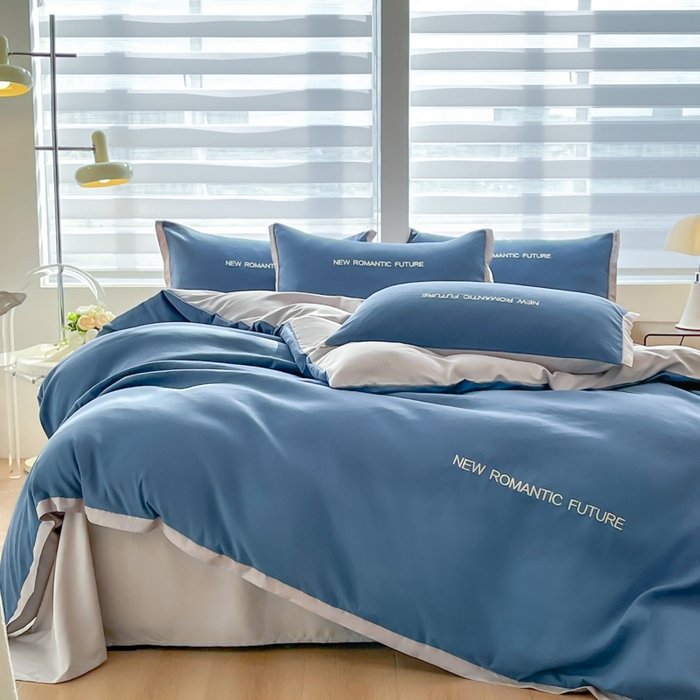 91家纺网 家纺一手货源 找家纺 花愿（原花纪） 2026新款加密水洗棉刺绣四件套-米兰 米兰-宾利蓝+山灰