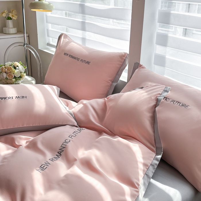 91家纺网 家纺一手货源 找家纺 花愿（原花纪） 2026新款加密水洗棉刺绣四件套-米兰 米兰-奶油粉+山灰