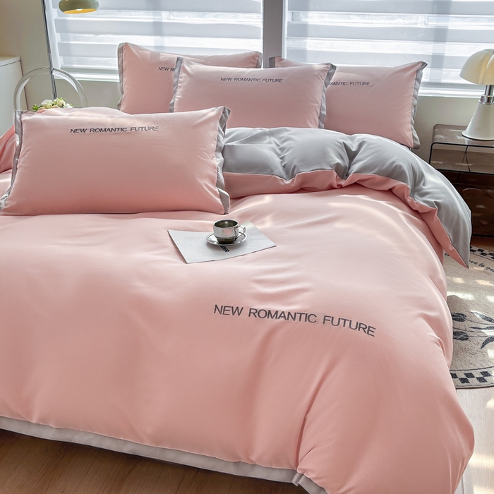 91家纺网 家纺一手货源 找家纺 花愿（原花纪） 2026新款加密水洗棉刺绣四件套-米兰 米兰-奶油粉+山灰