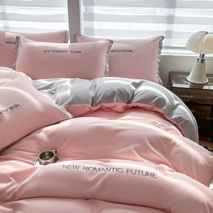 91家纺网 家纺一手货源 找家纺 花愿（原花纪） 2026新款加密水洗棉刺绣四件套-米兰 米兰-奶油粉+山灰