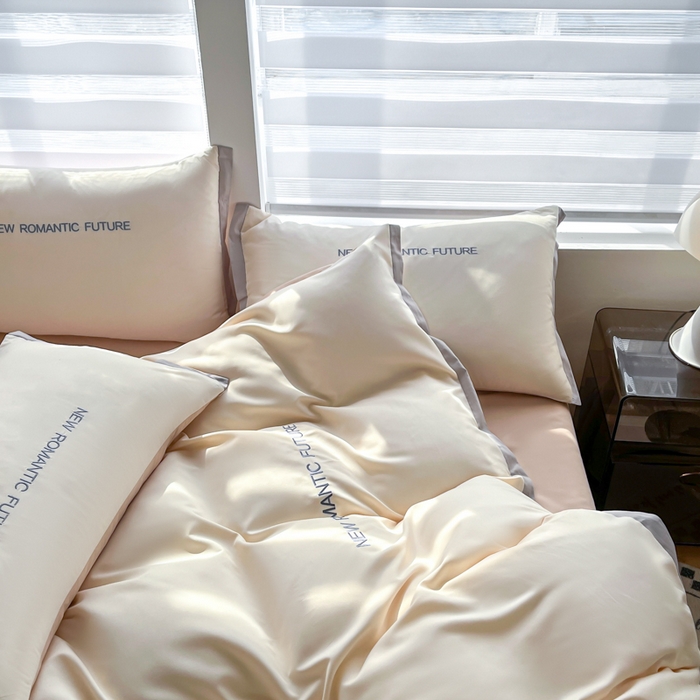 91家纺网 家纺一手货源 找家纺 花愿（原花纪） 2026新款加密水洗棉刺绣四件套-米兰 米兰-奶昔白+奶茶