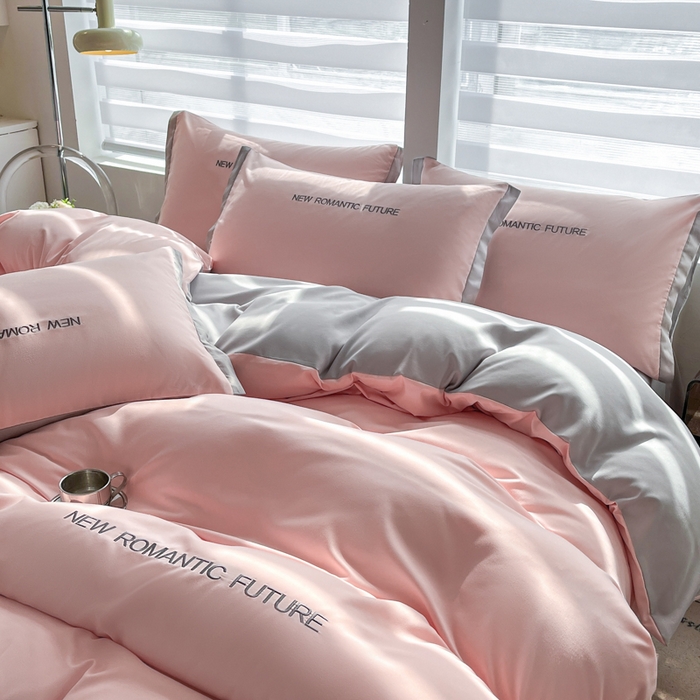 91家纺网 家纺一手货源 找家纺 花愿（原花纪） 2026新款加密水洗棉刺绣四件套-米兰 米兰-奶油粉+山灰